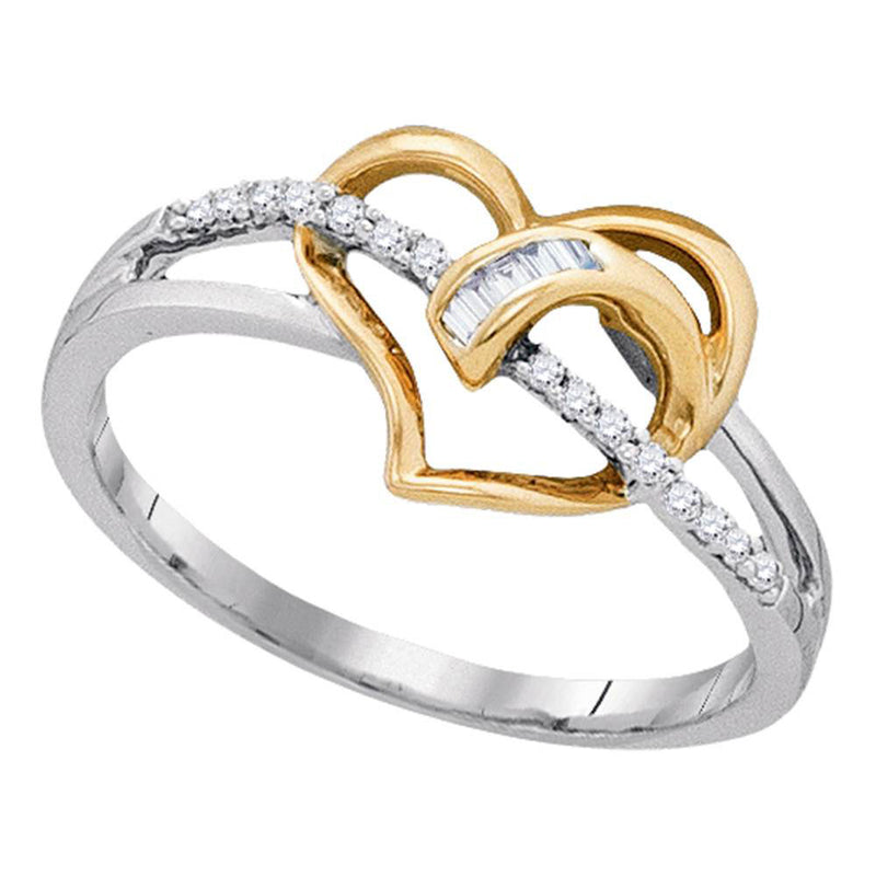 10kt White Two-tone Gold Womens Round Diamond Yellow Heart Ring 1/10 Cttw