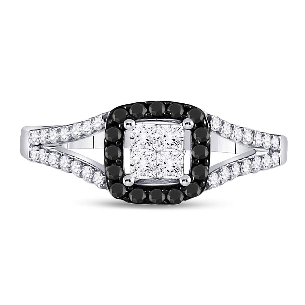 10kt White Gold Womens Round Black Color Enhanced Diamond Cluster Ring 1/2 Cttw