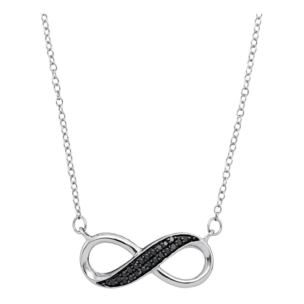 10kt White Gold Womens Round Black Color Enhanced Diamond Infinity Pendant Necklace 1/6 Cttw