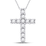 10kt White Gold Womens Round Diamond Cross Pendant 1/10 Cttw