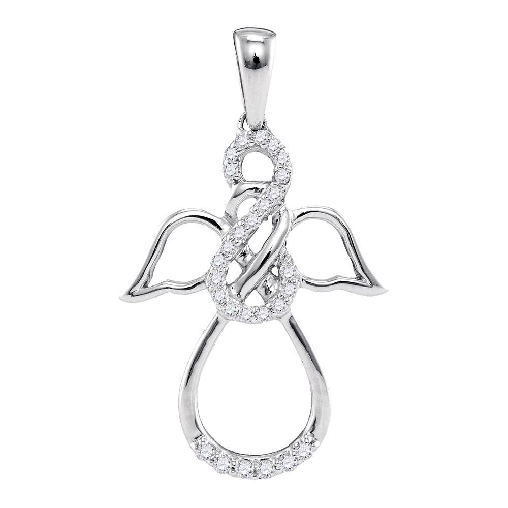 10kt White Gold Womens Round Diamond Infinity Angel Pendant 1/6 Cttw