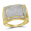 10kt Yellow Gold Mens Round Diamond Rectangle Cluster Ring 1/2 Cttw