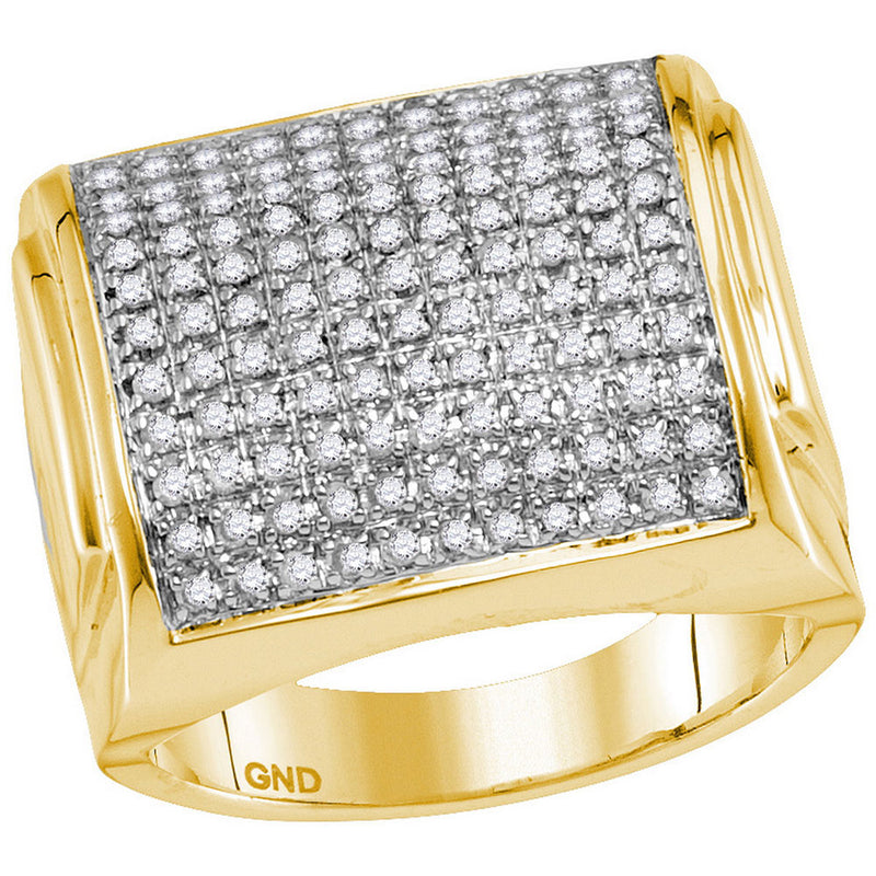 10kt Yellow Gold Mens Round Diamond Domed Square Cluster Ring 1 Cttw