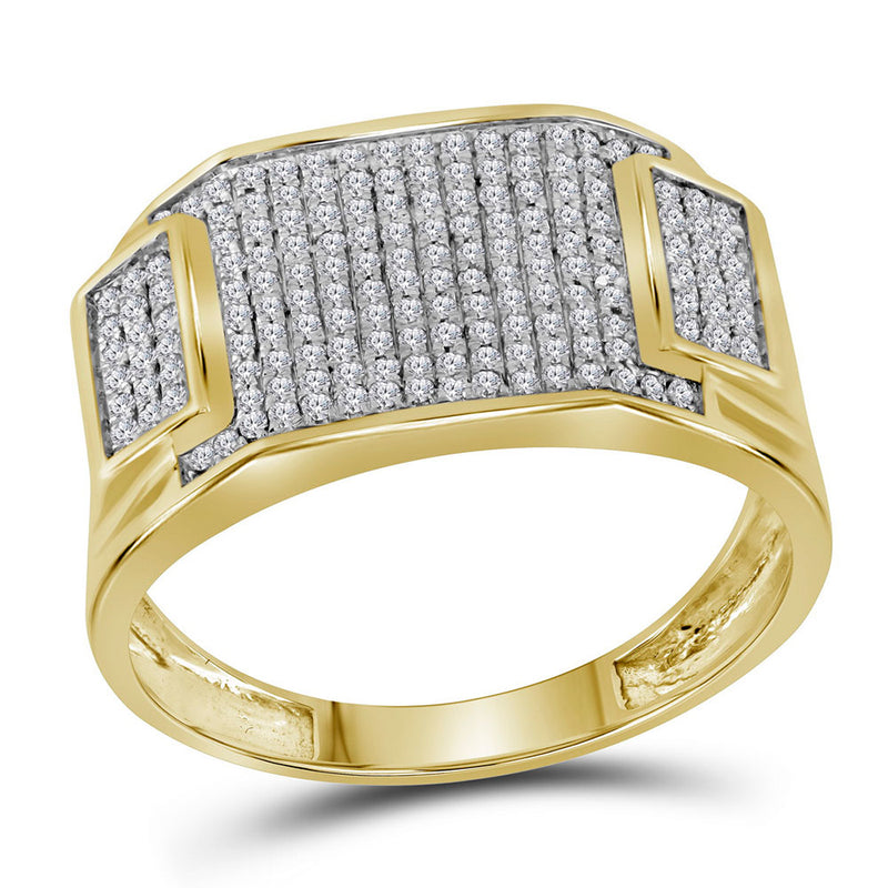 10kt Yellow Gold Mens Round Diamond Rectangle Cluster Ring 1/2 Cttw