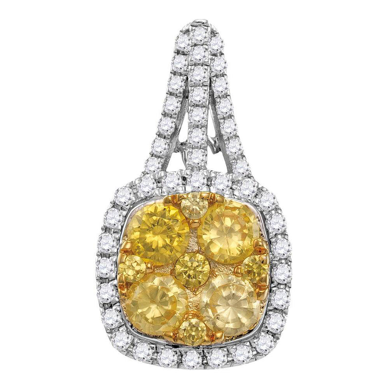 14kt White Gold Womens Round Yellow Diamond Square Frame Cluster Pendant 2 Cttw