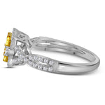 14kt White Gold Womens Round Natural Canary Yellow Diamond Square Cluster Ring 1 Cttw