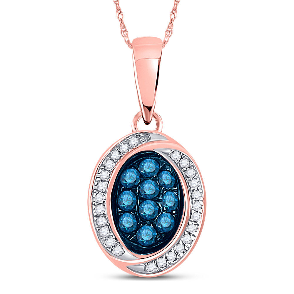 10kt Rose Gold Womens Round Blue Color Enhanced Diamond Oval Pendant 1/3 Cttw