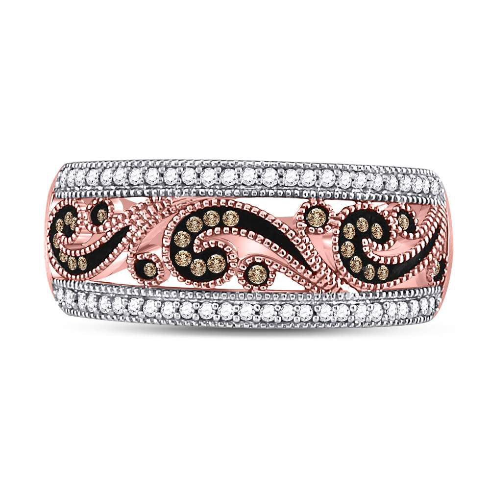 10kt Rose Gold Womens Round Red Color Enhanced Diamond Curl Band Ring 1/4 Cttw