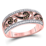 10kt Rose Gold Womens Round Red Color Enhanced Diamond Curl Band Ring 1/4 Cttw