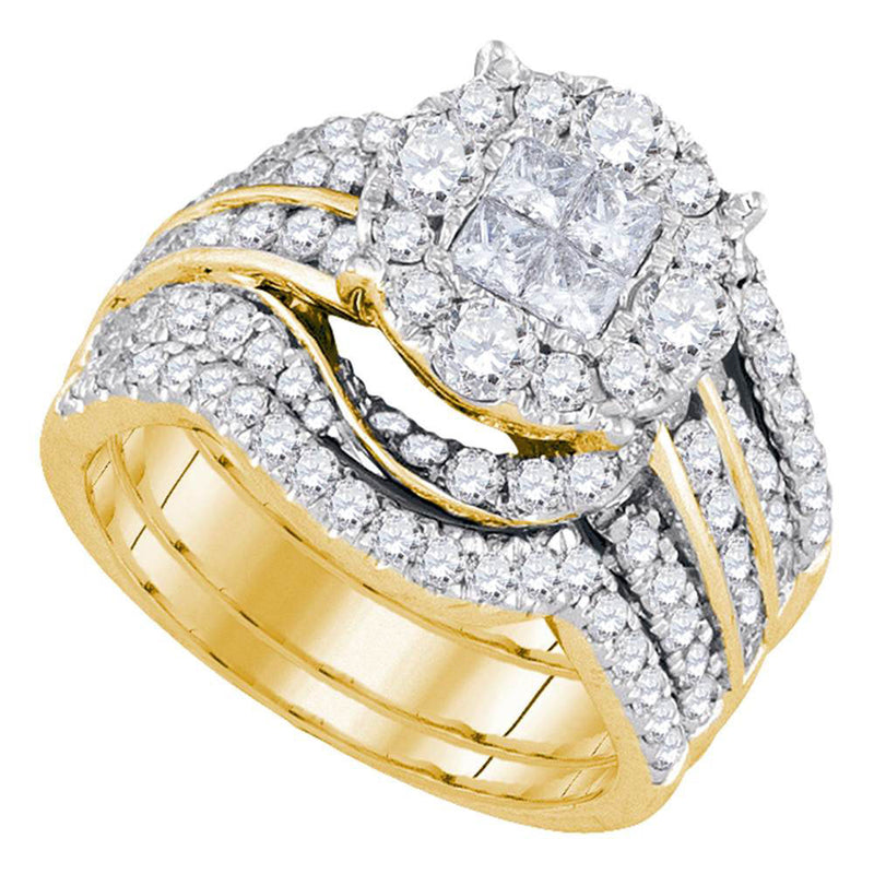 14kt Yellow Gold Princess Round Diamond Bridal Wedding Ring Band Set 2-1/2 Cttw