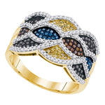 10kt Yellow Gold Womens Round Multicolor Enhanced Diamond Fashion Ring 3/4 Cttw