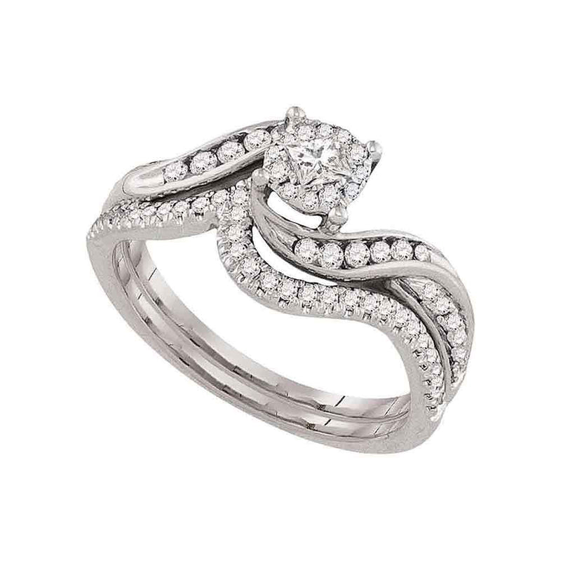 14kt White Gold Princess Diamond Bridal Wedding Ring Band Set 1/2 Cttw