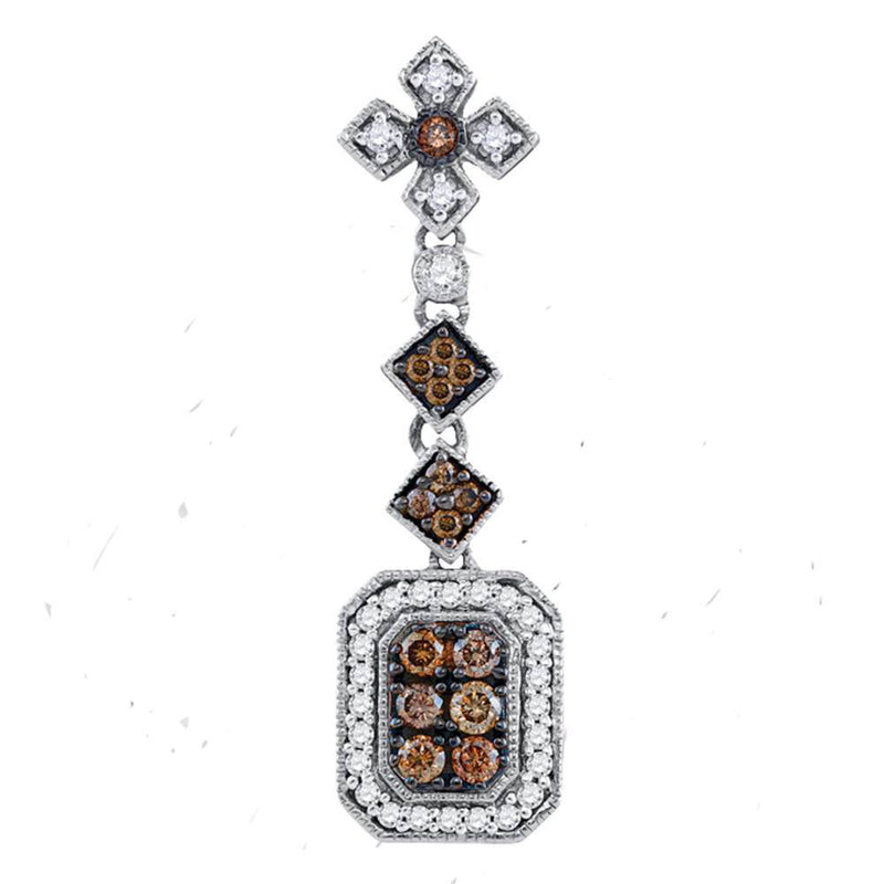 14kt Yellow Gold Womens Round Brown Diamond Fashion Pendant 1/2 Cttw