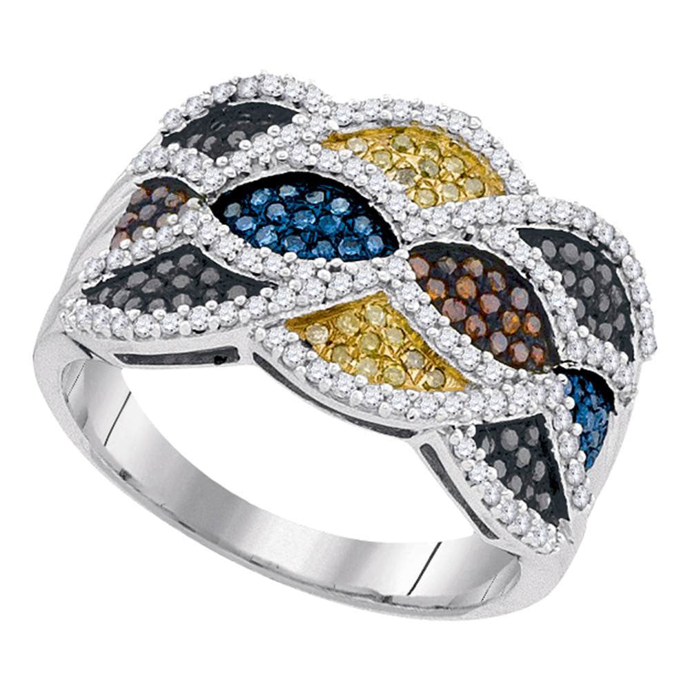 10kt White Gold Womens Round Multicolor Enhanced Diamond Fashion Ring 3/4 Cttw