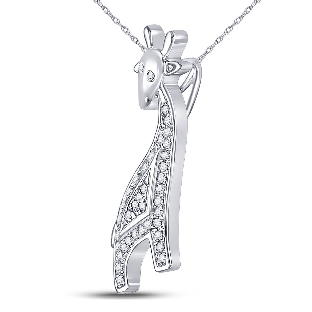 10kt White Gold Womens Round Diamond Giraffe Animal Pendant 1/10 Cttw