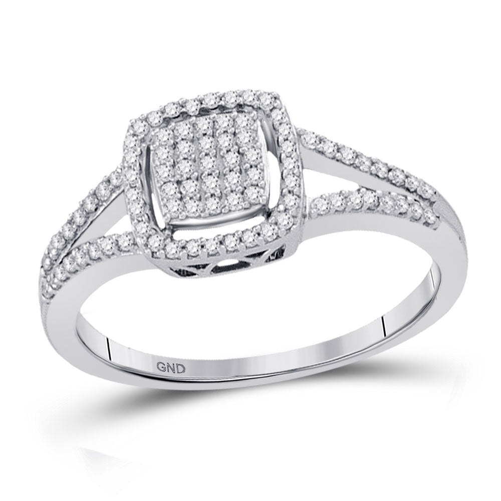 10kt White Gold Womens Round Diamond Square Cluster Split-shank Ring 1/4 Cttw