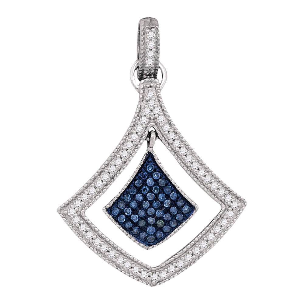 10kt White Gold Womens Round Blue Color Enhanced Diamond Spade Cluster Pendant 1/4 Cttw