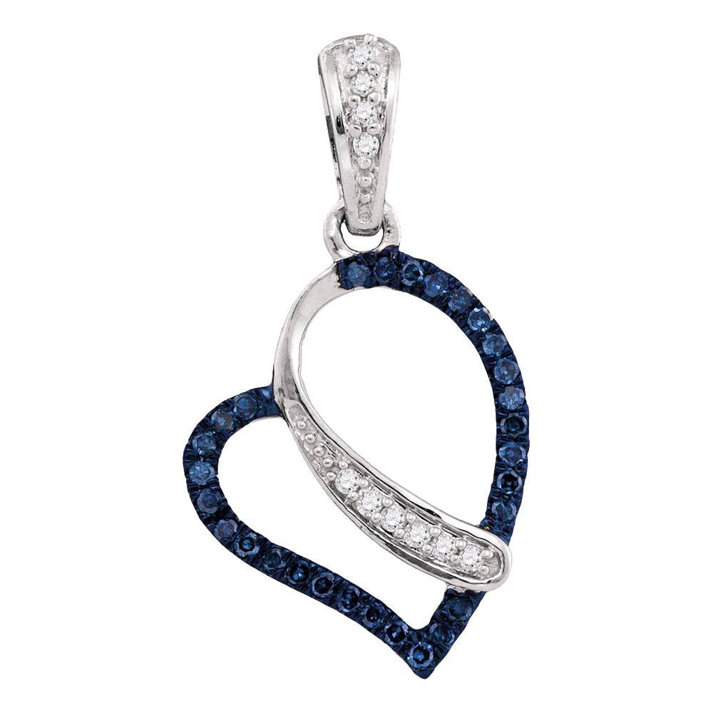 10kt White Gold Womens Round Blue Color Enhanced Diamond Heart Pendant 1/8 Cttw