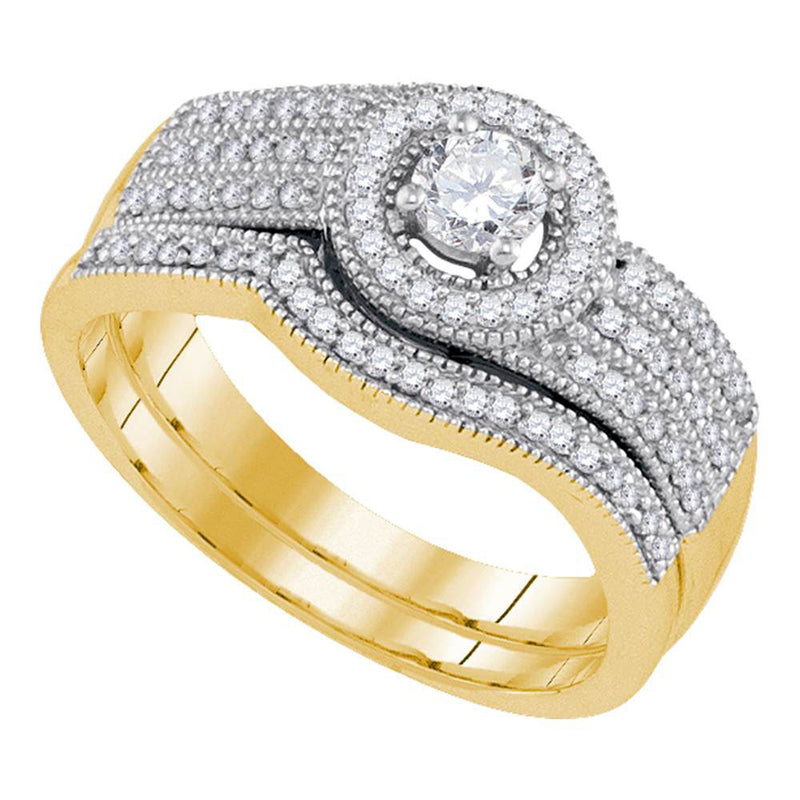 10k Yellow Gold Round Diamond Bridal Wedding Ring Band Set 1/2 Cttw