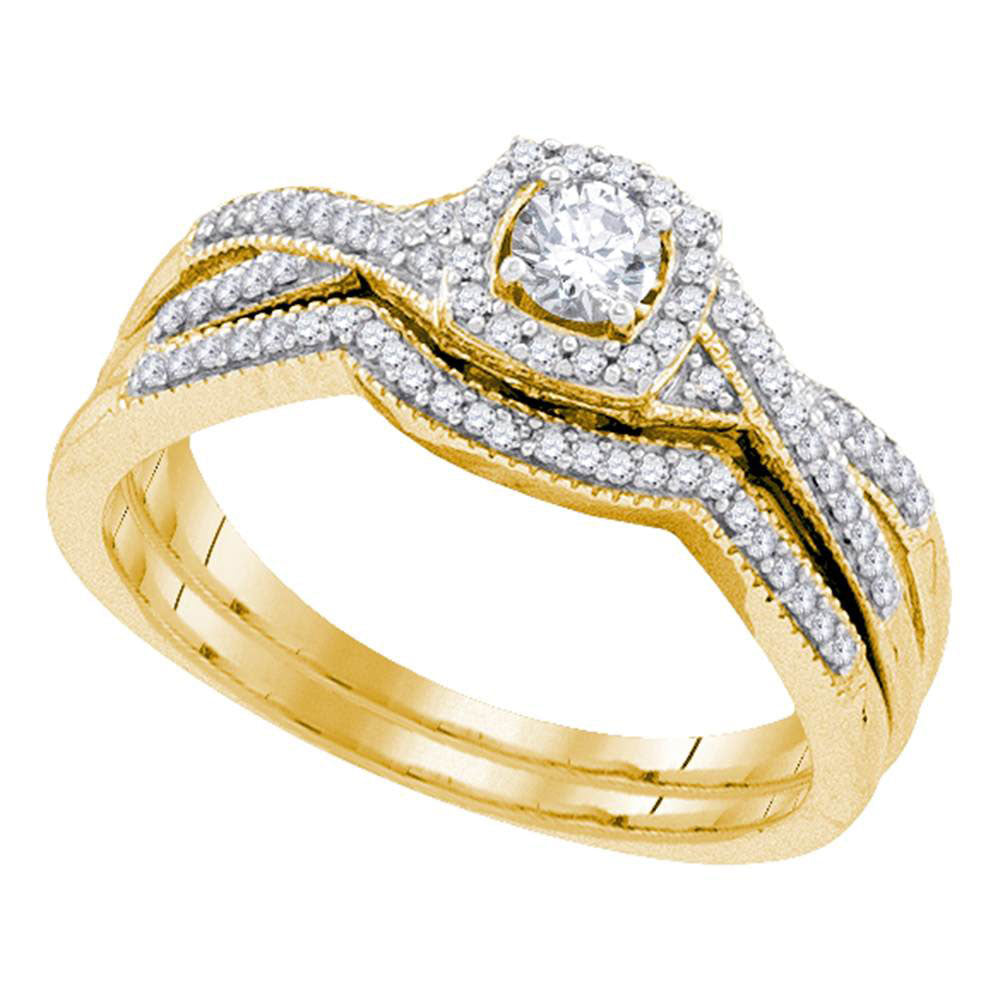 10kt Yellow Gold Round Diamond Twist Bridal Wedding Ring Band Set 1/3 Cttw