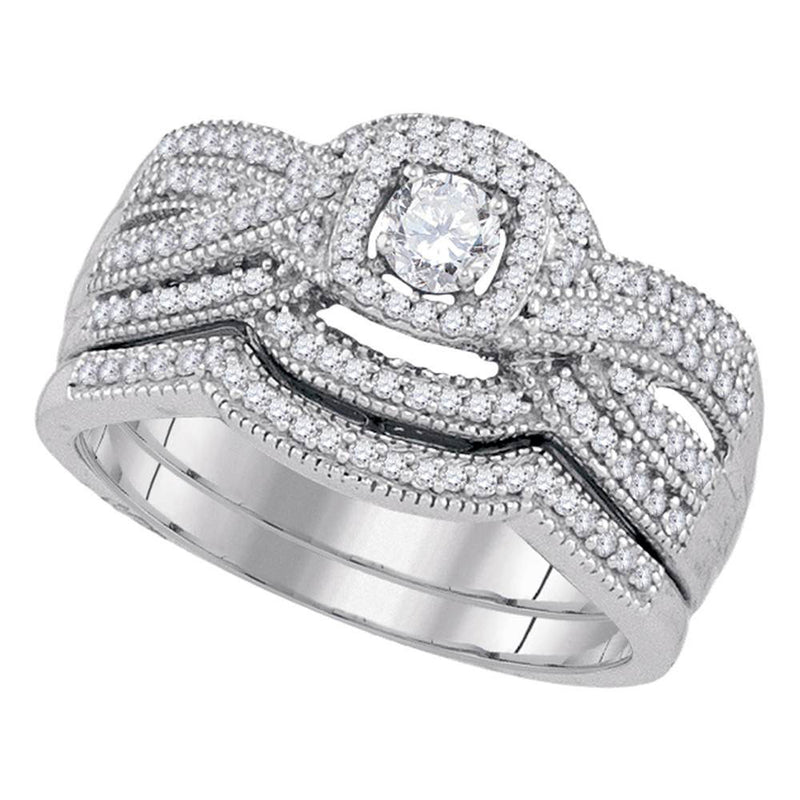 10kt White Gold Round Diamond Bridal Wedding Ring Band Set 1/2 Cttw