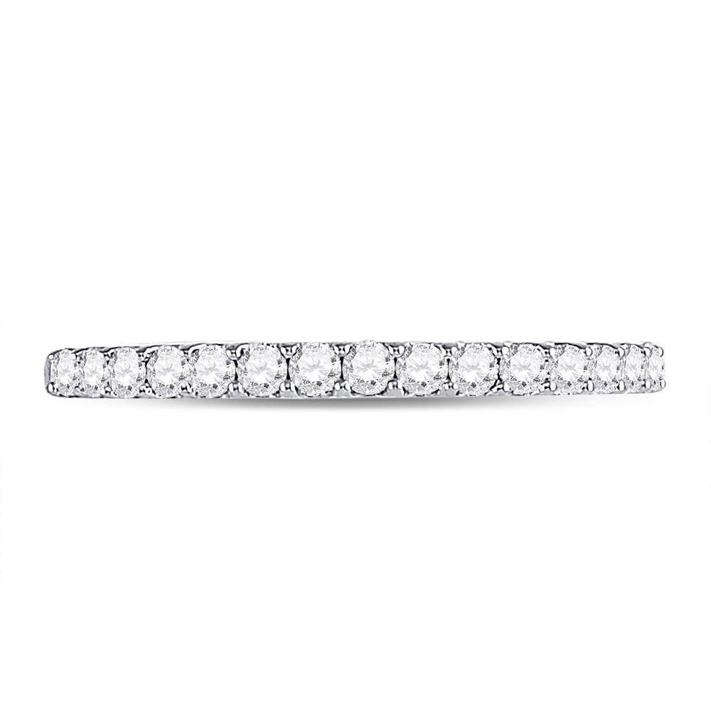 14kt White Gold Womens Round Pave-set Diamond Single Row Wedding Band 1/4 Cttw