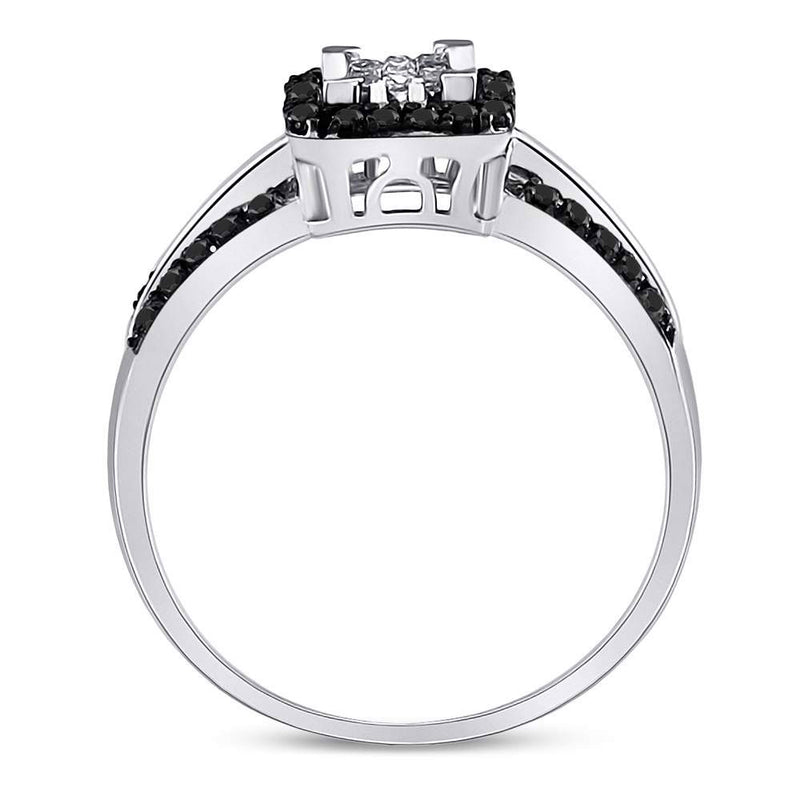 10kt White Gold Womens Round Black Color Enhanced Diamond Cluster Ring 1/3 Cttw