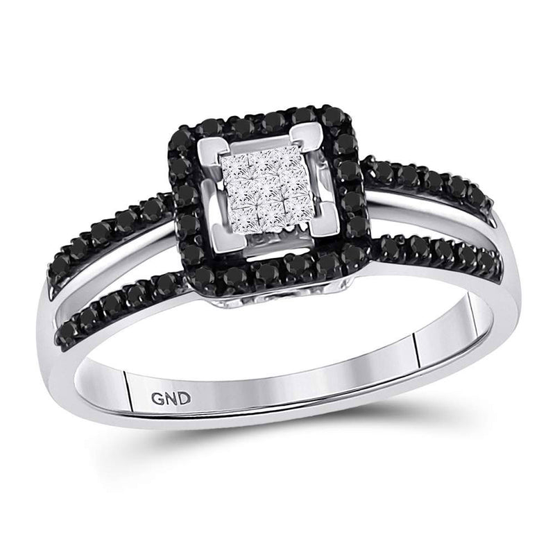 10kt White Gold Womens Round Black Color Enhanced Diamond Cluster Ring 1/3 Cttw