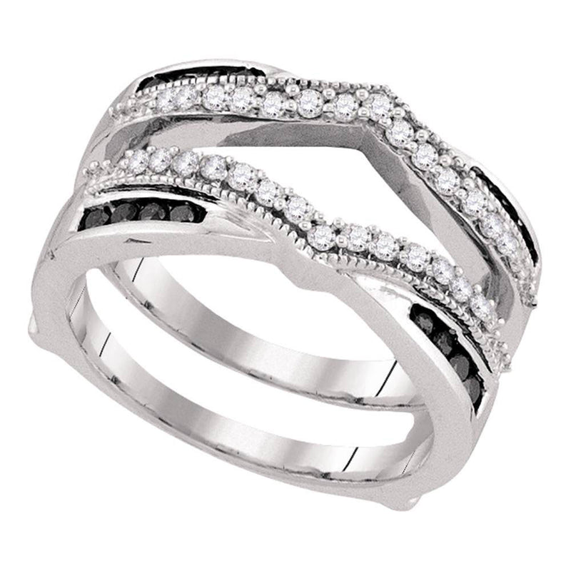 10kt White Gold Womens Round Black Color Enhanced Diamond Wrap Ring Guard Enhancer 1/2 Cttw