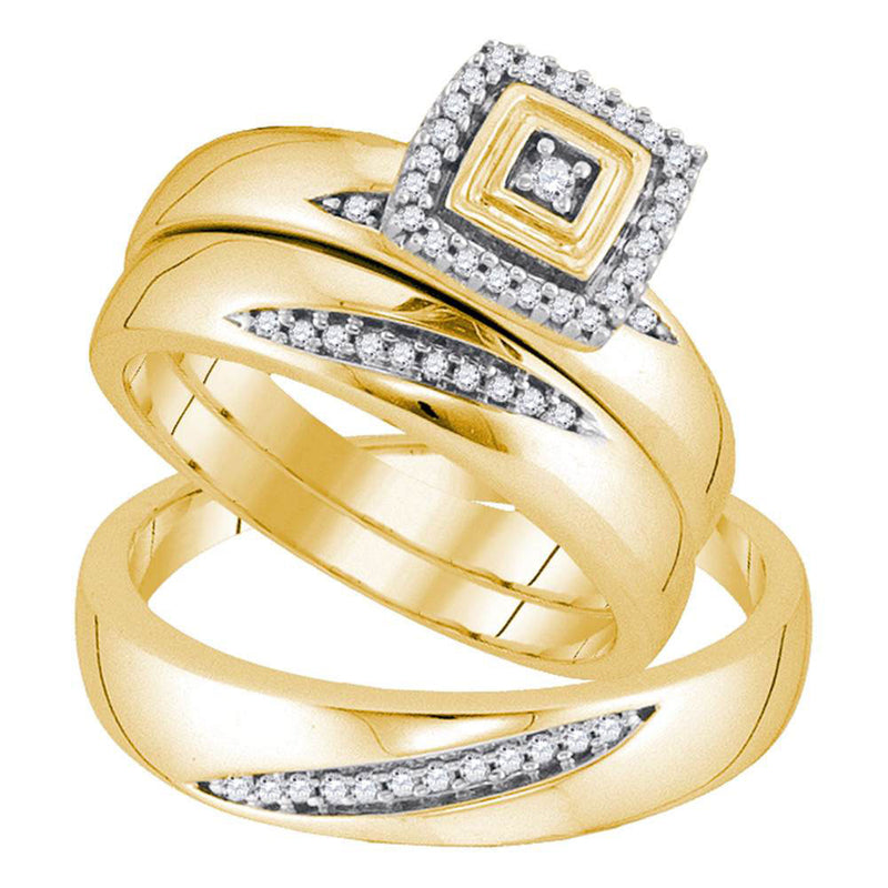 10kt Yellow Gold His Hers Round Diamond Round Matching Wedding Set 1/5 Cttw