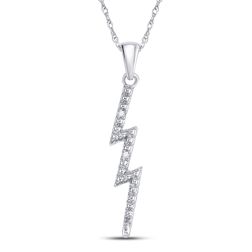 Sterling Silver Womens Round Diamond-accent Lightning Bolt Pendant .01 Cttw