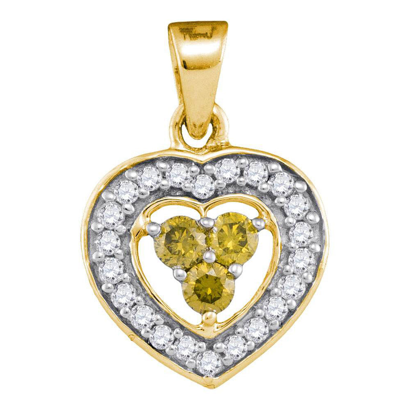 10kt Yellow Gold Womens Round Yellow Color Enhanced Diamond Heart Frame Pendant 1/3 Cttw