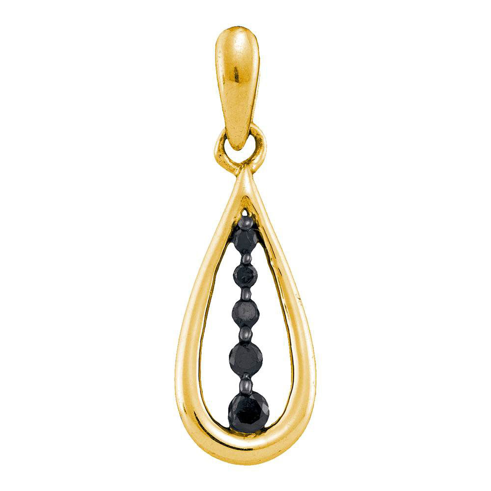 10kt Yellow Gold Womens Round Black Color Enhanced Diamond Teardrop Pendant 1/8 Cttw