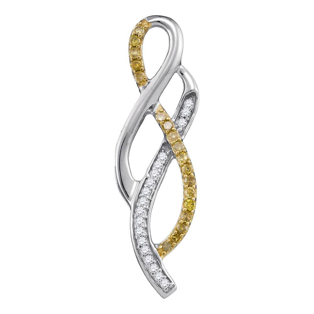 10kt White Gold Womens Round Yellow Color Enhanced Diamond Woven Strand Pendant 1/5 Cttw