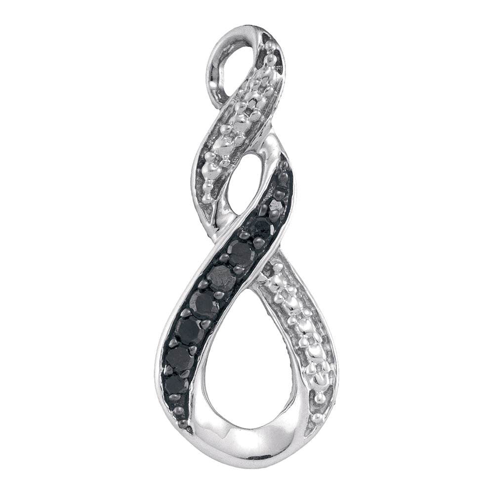 10kt White Gold Womens Round Black Color Enhanced Diamond Vertical Infinity Pendant 1/12 Cttw