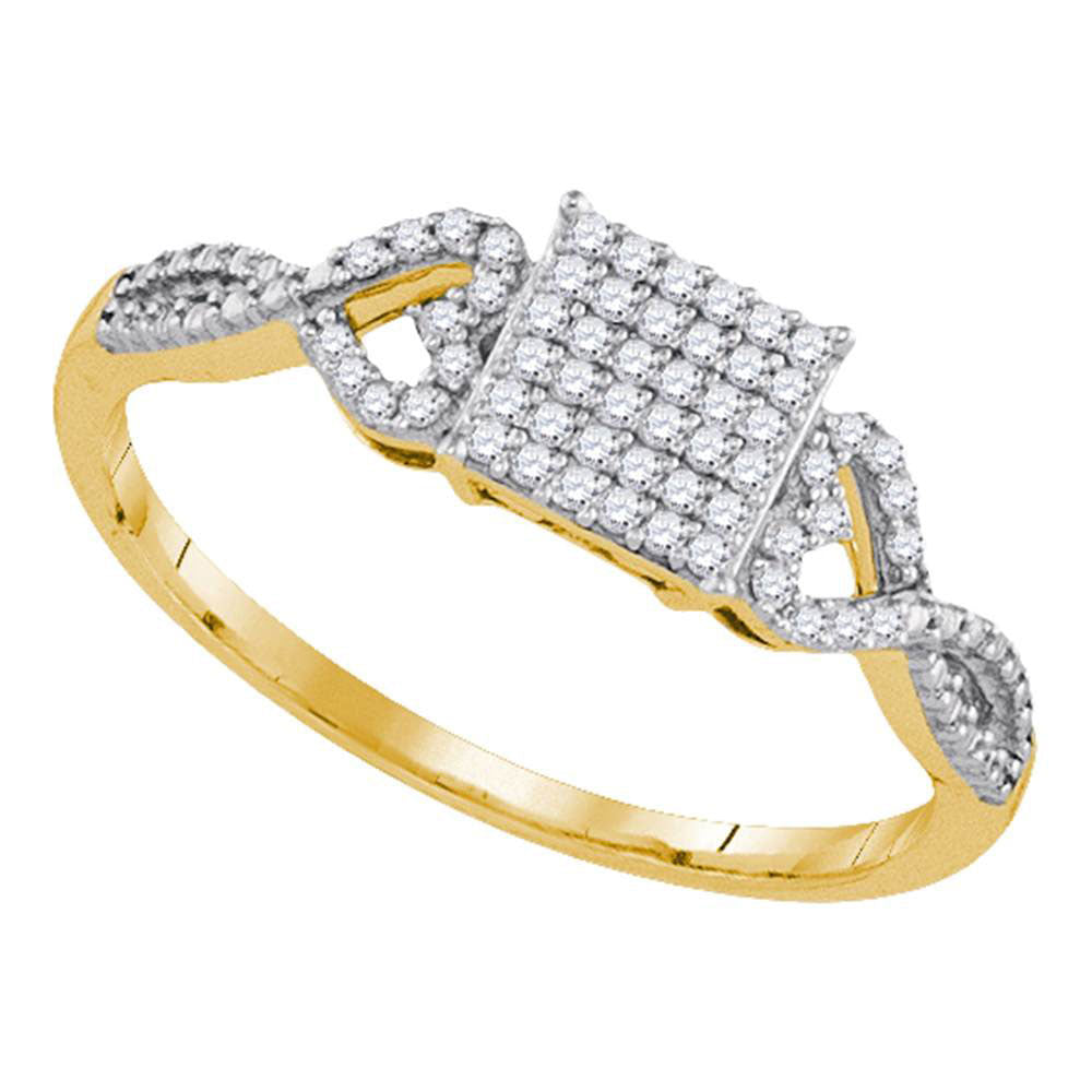 10kt Yellow Gold Womens Round Diamond Square Cluster Ring 1/5 Cttw