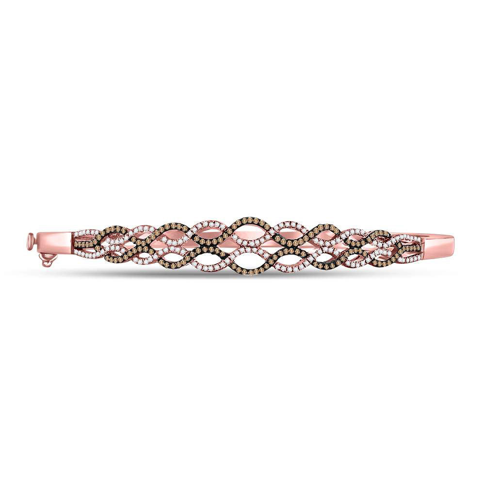 10kt Rose Gold Womens Round Brown Diamond Braided Bangle Bracelet 3/4 Cttw