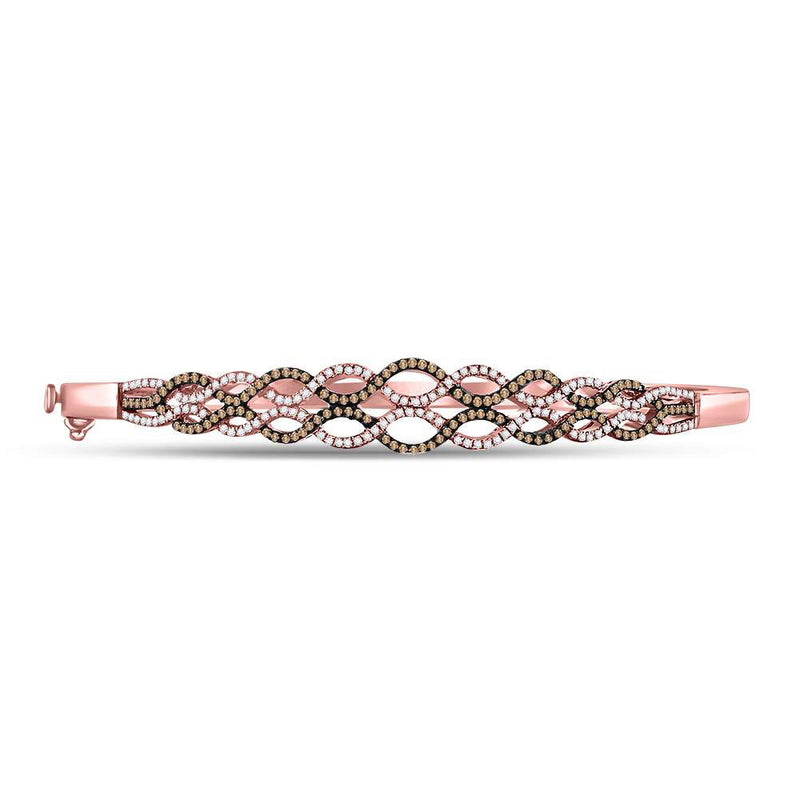 10kt Rose Gold Womens Round Brown Diamond Braided Bangle Bracelet 3/4 Cttw