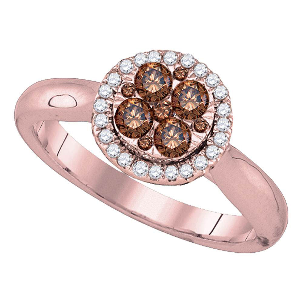 14kt Rose Gold Round Brown Diamond Cluster Halo Bridal Wedding Engagement Ring 1/2 Cttw