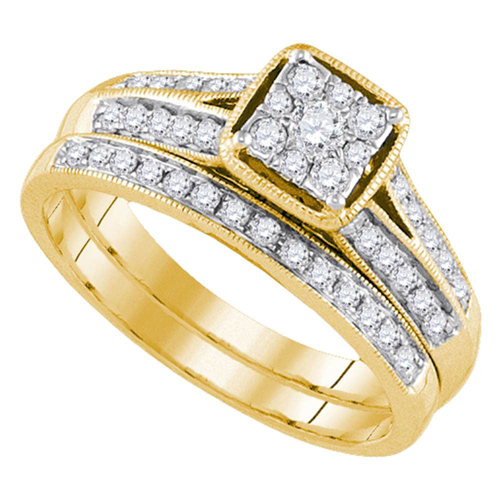 14kt Yellow Gold Round Diamond Bridal Wedding Ring Band Set 1/2 Cttw