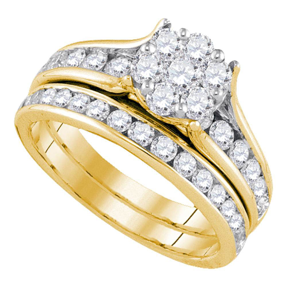 14kt Yellow Gold Round Diamond Bridal Wedding Ring Band Set 1-1/2 Cttw