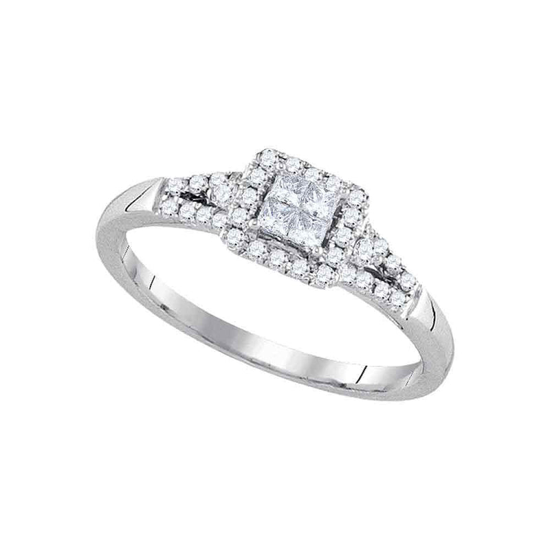 14kt White Gold Princess Diamond Square Frame Cluster Ring 1/3 Cttw