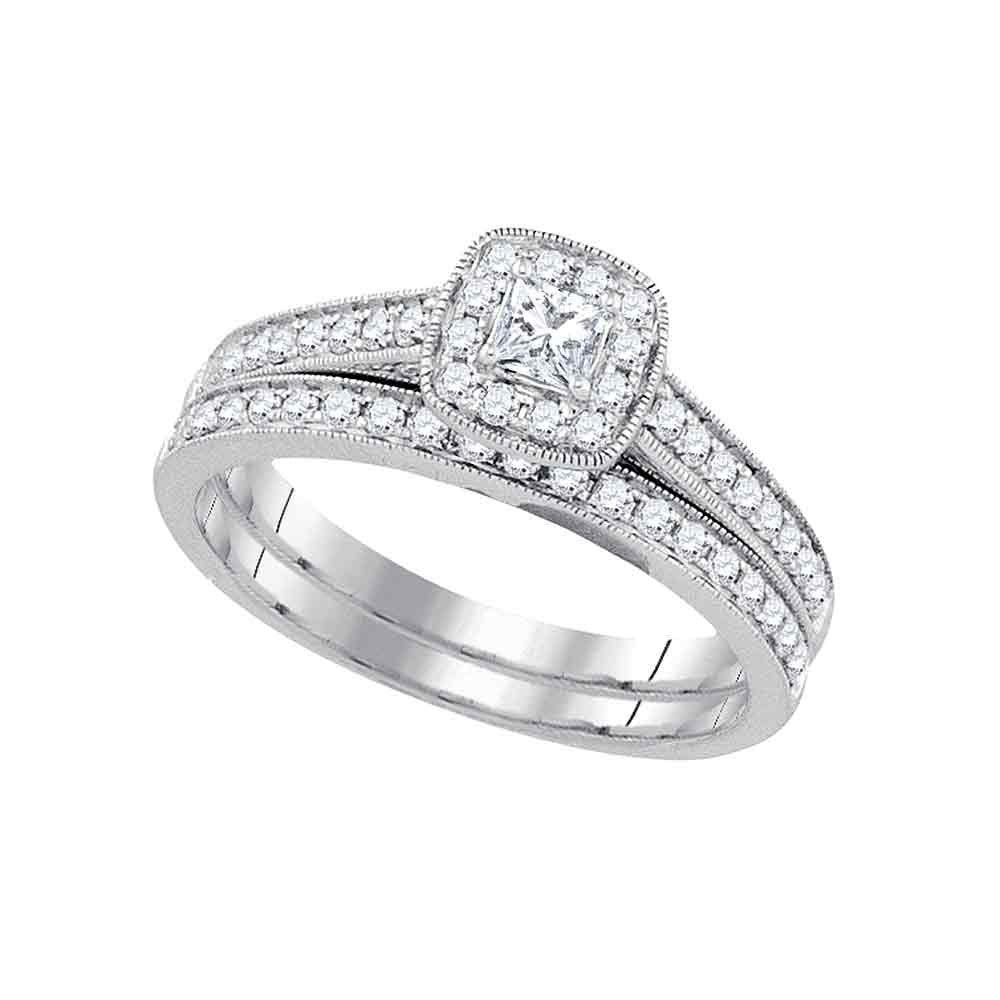 14k White Gold Princess Diamond Wedding Bridal Ring Set 1/2 Cttw