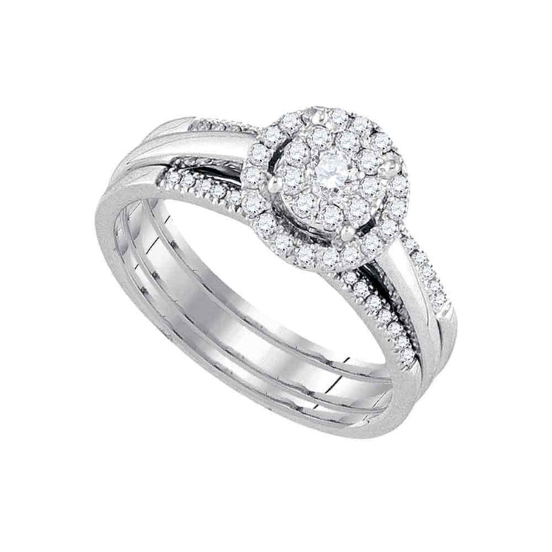 14kt White Gold Round Diamond Bridal Wedding Ring Band Set 1/2 Cttw