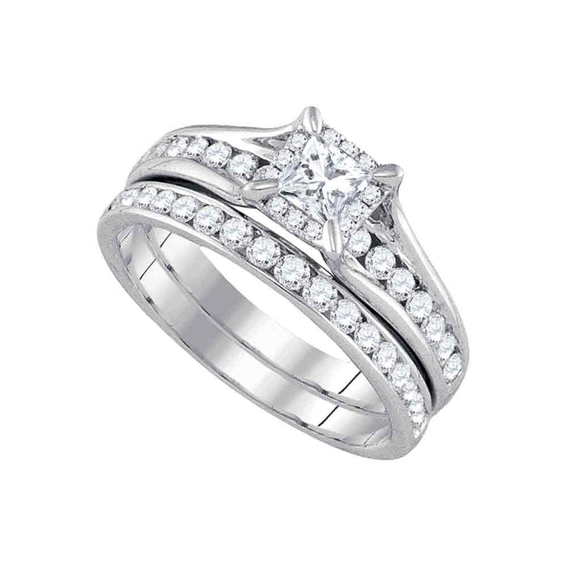 14kt White Gold Princess Diamond Bridal Wedding Ring Band Set 1 Cttw