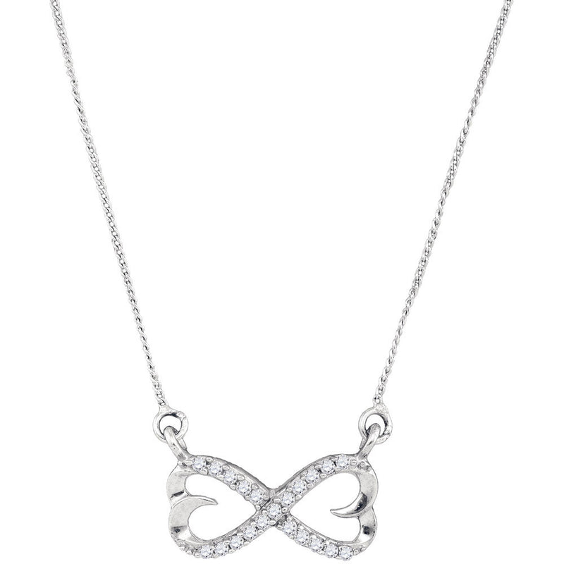 Sterling Silver Womens Round Diamond Infinity Double Heart Pendant Necklace 1/5 Cttw