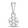 14kt White Gold Womens Round Diamond Flower Cluster Pendant 1/10 Cttw