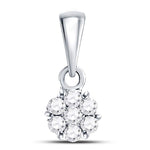 14kt White Gold Womens Round Diamond Flower Cluster Pendant 1/10 Cttw