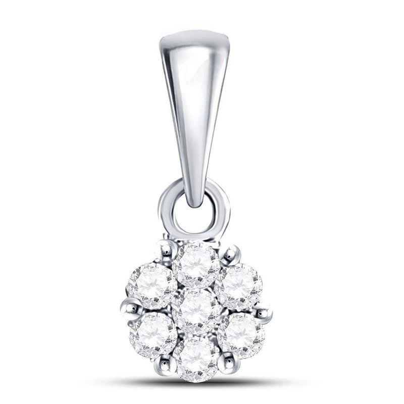 14kt White Gold Womens Round Diamond Flower Cluster Pendant 1/10 Cttw