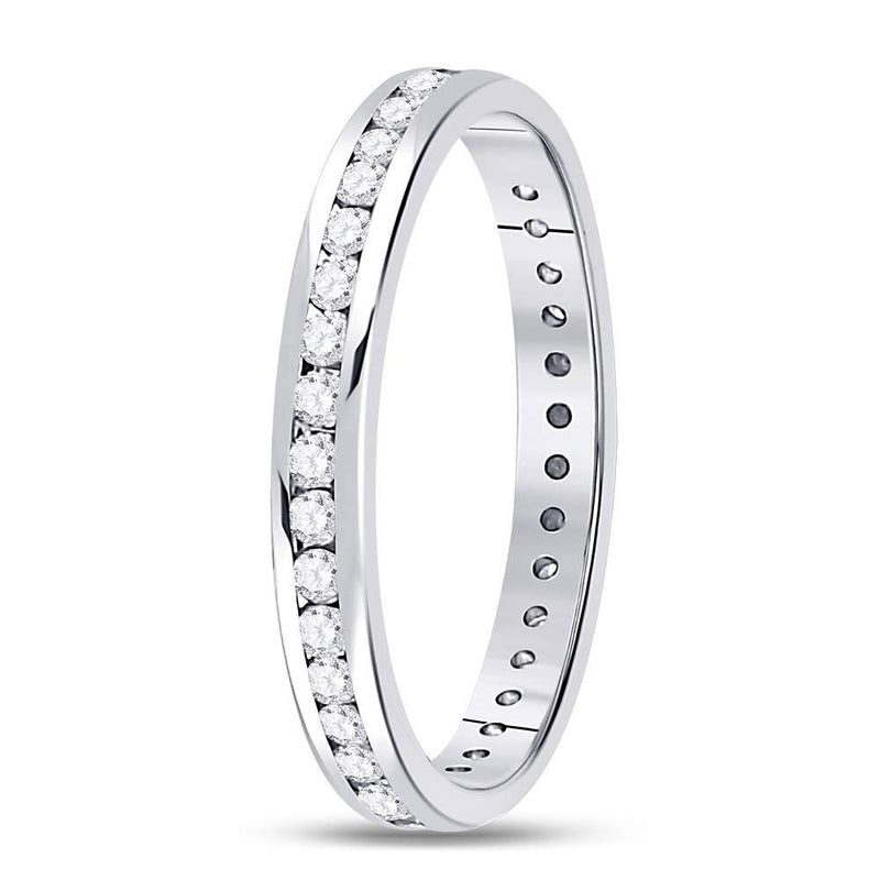 14kt White Gold Womens Round Diamond Single Row Near-Eternity Wedding Band 1/2 Cttw